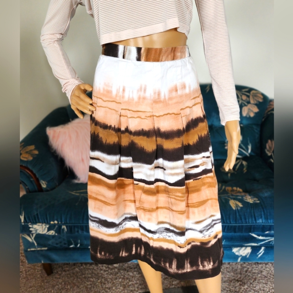 Chic A-Line Skirt with Elegant Brown, White, and Black Patterns – Long